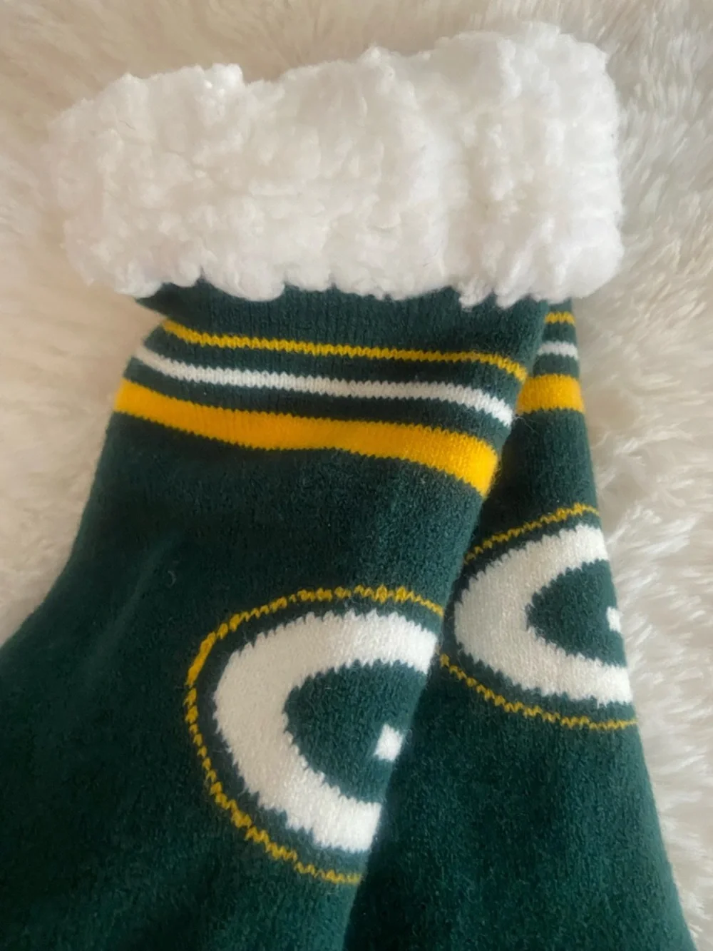 Green Bay Logo Sherpa-Lined Team Socks - Dark Green & White